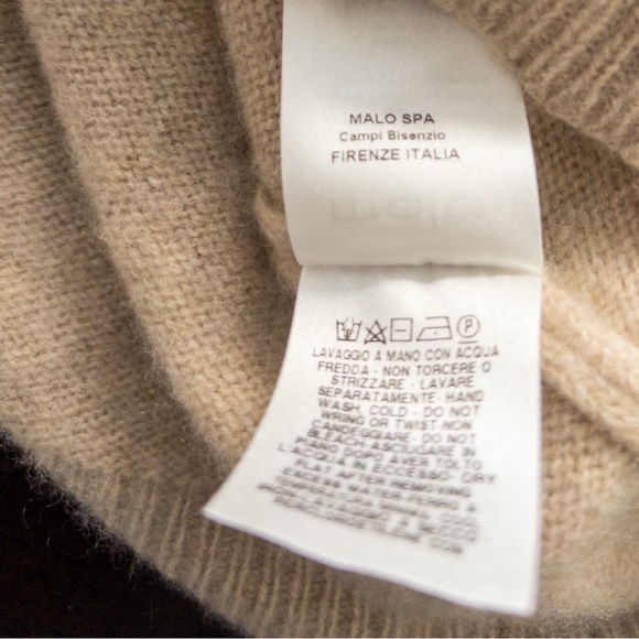 Malo 100% Cashmere Sweater L Beige Camel Mock Neck Italian Luxury Knit - Picture 6 of 7